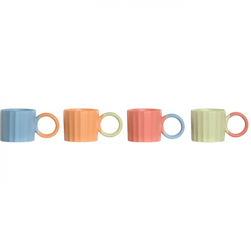 imagen de un surtido de tazas de colores con el asa redonda.