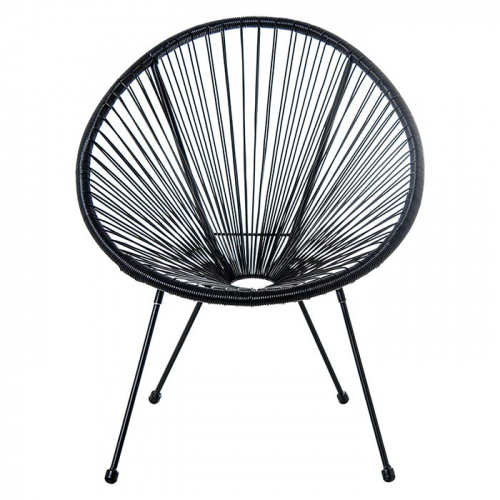 Una silla Acapulco negra de fibras sintéticas vista de frente.