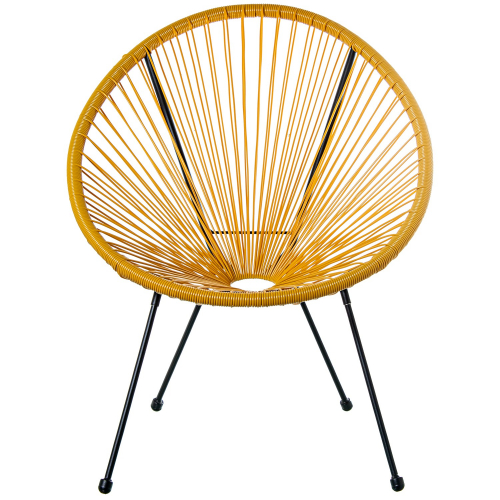 Un sillón acapulco mostaza visto de frente.