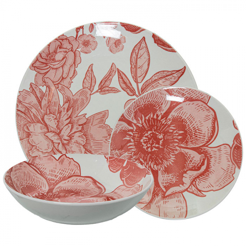 una vajilla 18pzas porcelana peonías rosas