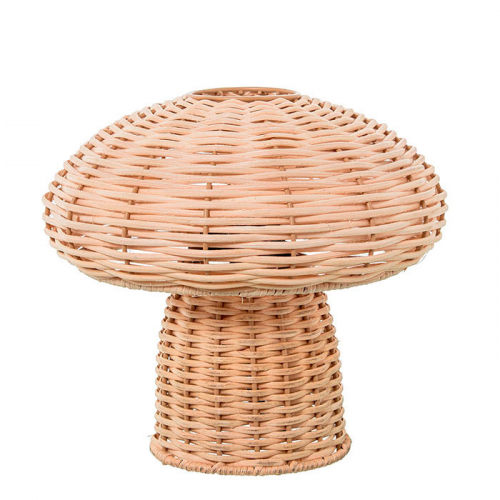 Una lámpara de mesa en ratán natural con forma de seta.